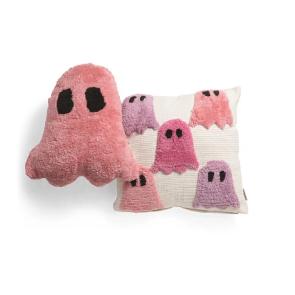 Cupcakes and Cashmere Pink and Purple Set of Two Ghost Halloween Decor Pillows
